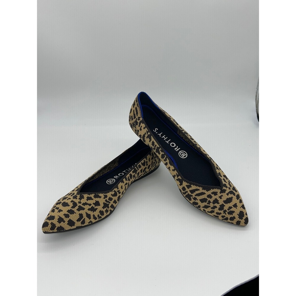 Rothys The Point Leopard Print Knit Pointed Toe Flats Brown Black Womens 9